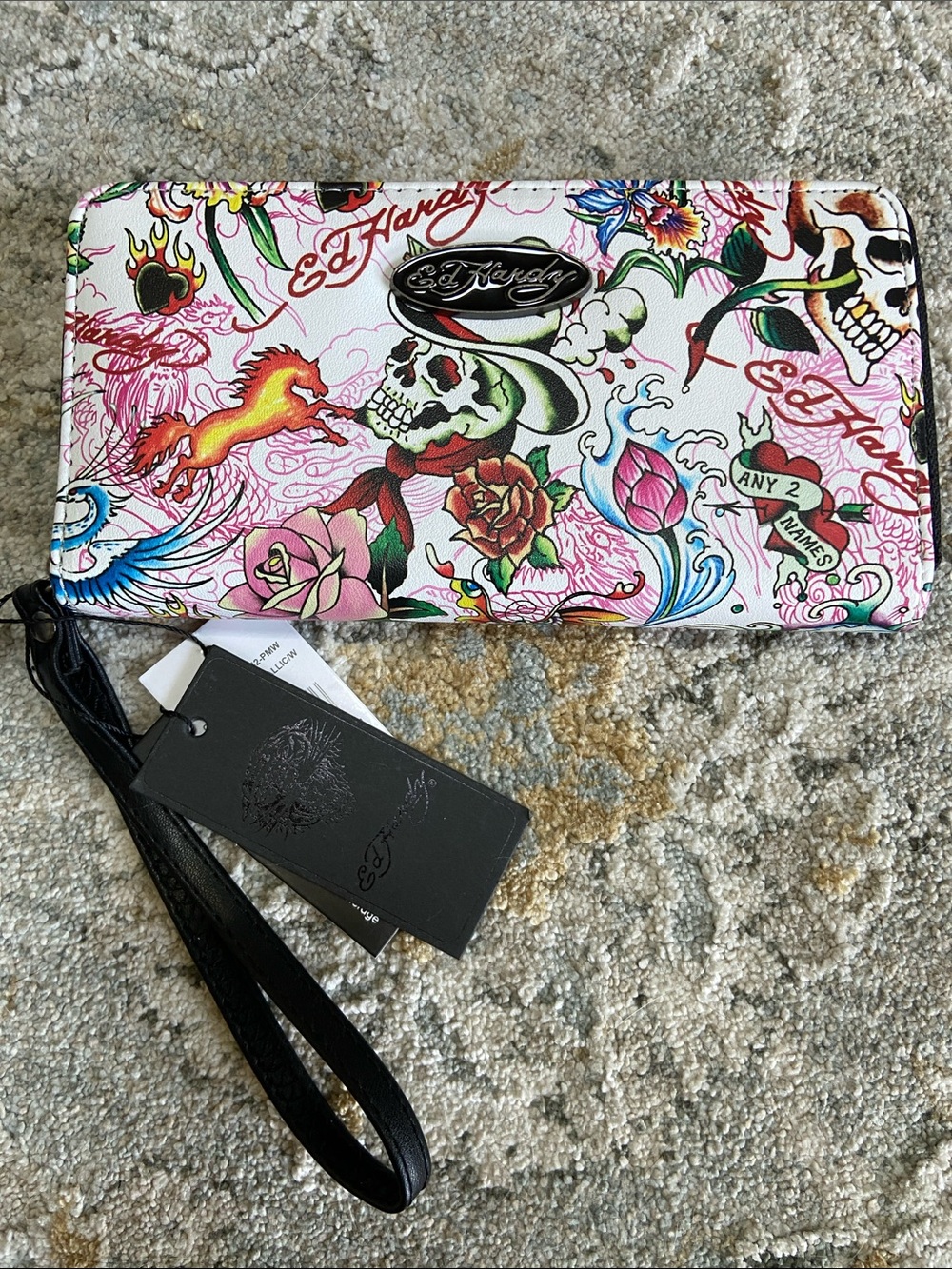 Ed Hardy Pink Multi Tattoo-Print Wristlet